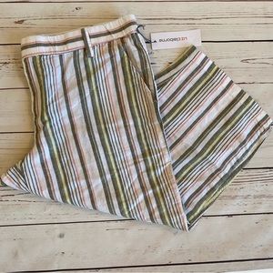 NWT Liz Claiborne Green Coral White Striped Linen Capris